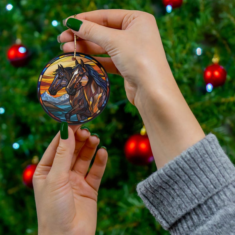 Ceramic Ornament, Horse Faux Stained Glass Art, Christmas Tree