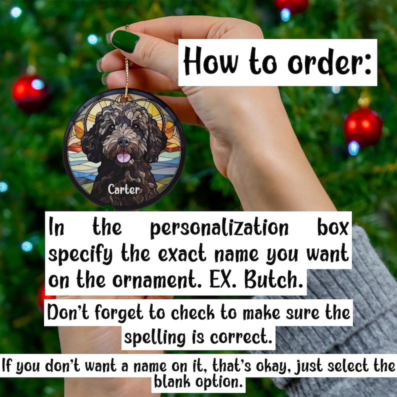 Custom Name Labradoodle Dog Ornament, Personalized Pet Ornament, Pet