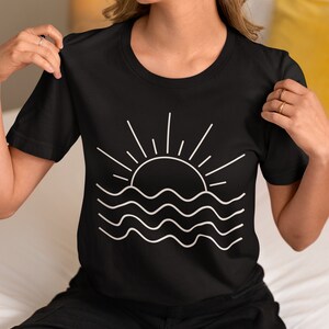 T-shirt Sunshine and Waves, Sunshine-shirt, minimalistisch shirt, strand-T-shirt, Summer Positive Vibes-T-shirt, Sun Rays-T-shirt, shirt zomertijd
