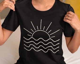 Sunshine and Waves T-Shirt, Sunshine Shirt, Minimalist Shirt, Beach T-Shirt, Summer Positive Vibes Tee, Sun Rays Tee, Summer Time Shirt