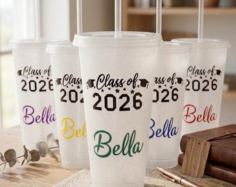 Personalised Class of 2026 Glitter Tumbler, Custom Name Graduation Cup