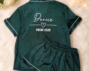 Personalised Prom 2026 Satin Pyjama Set | Custom Name Prom PJs | Prom Morning Outfit | Getting Ready Pyjamas | Prom Gift for Her