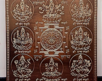Yantra Ashta Lakshmi de cobre puro: herramienta de geometría sagrada védica para la riqueza y la prosperidad.