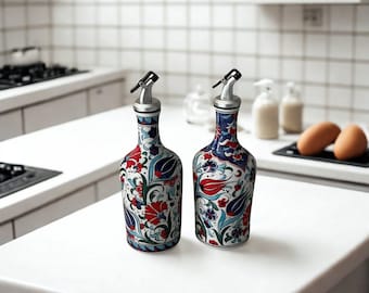 Handmade Ceramic Oil Dispenser Set, Olive Oil Cruet, Vinegar