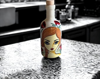 Ceramic Olive Oil Bottle: Handmade Cruet, Vinegar Dispenser, Kitchen Decor