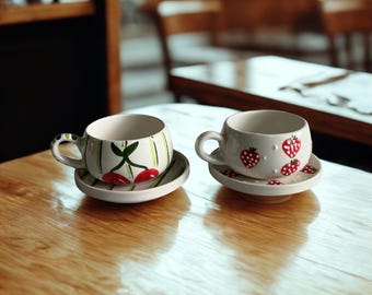 Handmade Ceramic Coffee Mug Set, Tea Cup and Saucer Set