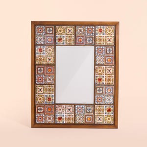 Mosaic Tile Mirror: Hand-Painted Mexican Talavera, Bohemian Decor