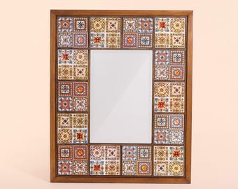 手作りセラミックタイルミラー：木枠付き花柄壁掛けミラー、クリスマス