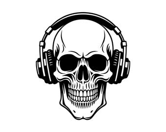 Skull With Headphones Vector Illustration, Skull SVG, Skull PNG, Skull With Headphones, Skull Clipart, Music Skull, DJ Skull, Cool Skull