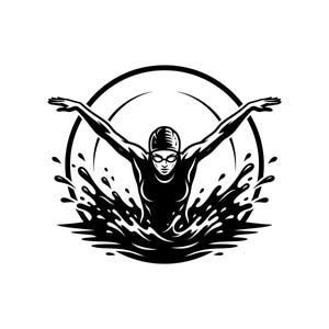 Simmaremblemvektorillustration, SVG, PNG, JPG, simmare, simclipart, simmarsilhuett, atletdesign, simning, simbassäng