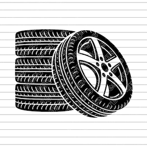 Car Tires Stack Vector Illustration, SVG, PNG, JPG, Tire Art, Tire Clipart, Tire Silhouette, Automotive Design, Garage Decor, Cricut Design