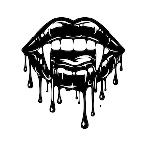 Vampire Lips Dripping Vector Illustration, SVG, PNG, JPG, Gothic Lips, Horror Clipart, Bloody Lips Silhouette, Halloween Design, Lips Print