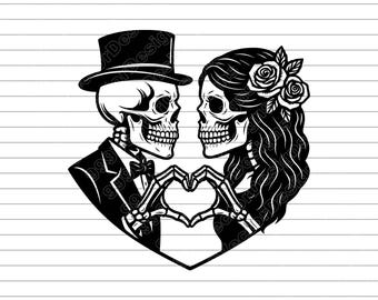 Skeleton Couple Vector Illustration, SVG, PNG, JPG, Skeleton Couple Art, Skeleton Couple Clipart, Romantic Skeleton, Gothic Love, Cricut