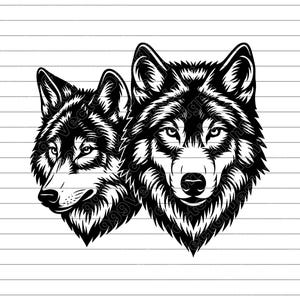 Howling Wolves Vector Illustration: SVG, PNG, JPG (Digital Download)