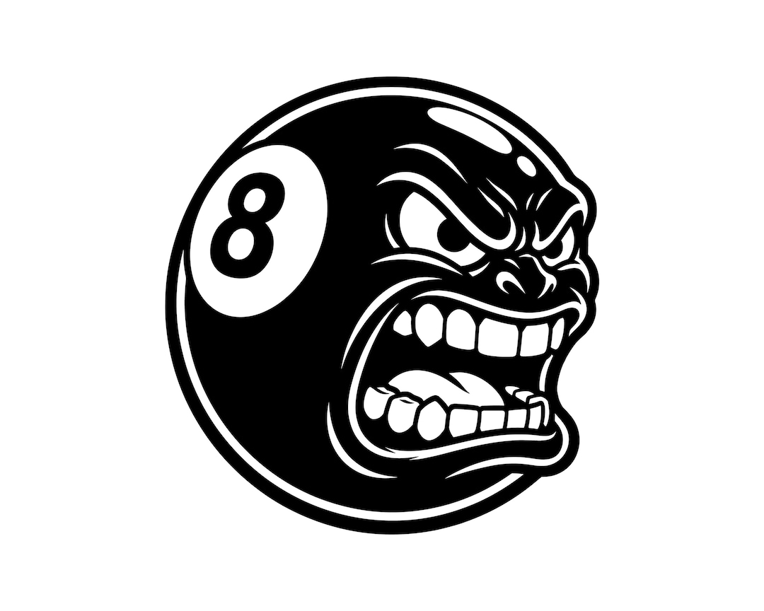 Angry Billiard 8 Ball Vector Illustration, SVG, PNG, JPG, Billiard Ball ...