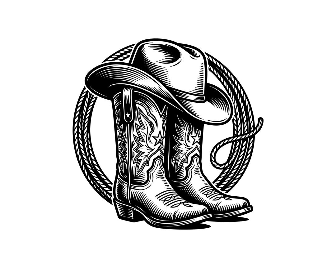 Cowboy Hat Boots Rope Vector Illustration, SVG, PNG, JPG, Western ...