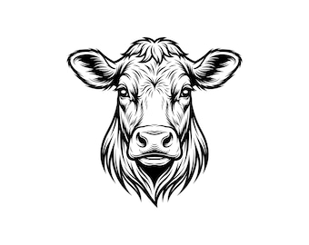 Cow Head Vector Illustration, SVG, PNG, JPG, Cow Art, Cow Clipart, Cow Silhouette, Farm Animal Design, Cattle Head, Cricut Design, Cut File