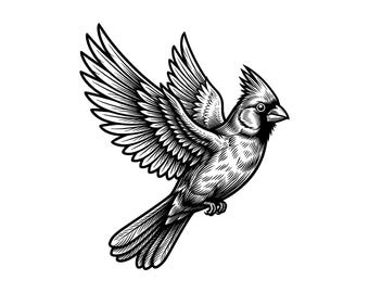 Cardinal In Flight Vector Illustration: (SVG PNG JPG) Cardinal Bird, Cardinal Clipart, Cardinal Silhouette, Flying Cardinal, Red Bird Design
