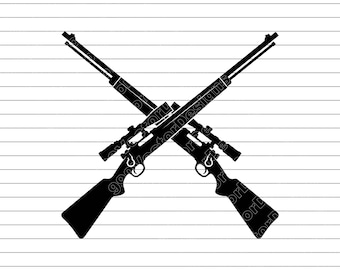 Crossed Hunting Rifles Vector Illustration, SVG, PNG, JPG, Rifle Art, Rifle Clipart, Rifle Silhouette, Hunting Rifles Design, Hunter Badge