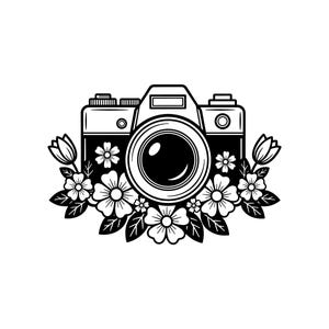 Floral Camera Vector Illustration, SVG, PNG, JPG, Camera Flower Art, Camera Clipart, Camera Silhouette, Photography Design, Vintage Camera
