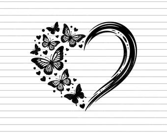 Butterflies Forming Heart Vector Illustration, SVG, PNG, JPG, Valentine, Romantic Clipart, Butterfly Silhouette, Heart Design, Love, Cricut