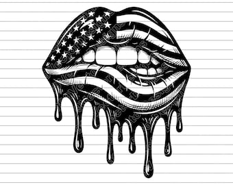 American Flag Lips Vector Illustration, SVG, PNG, JPG, Patriotic Lips, usa design, Independence Day Art, Lip Clipart, Red White Blue Design