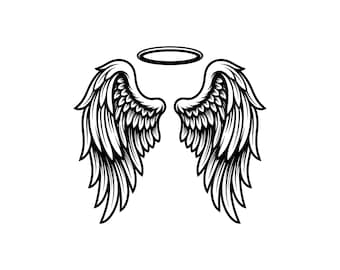 Angel Wings Halo Vector Illustration, SVG, PNG, JPG, Angel Wings, Wings Clipart, Wings Silhouette, Wings Art, Halo Design, Cricut Design