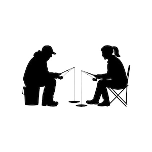 Ice Fishing Vector Illustration, SVG, PNG, JPG, Ice Fishing Art, Ice Fishing Clipart, Ice Fishing Silhouette, Winter Sport, Fishing Hobby