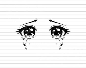Cartoonish Eyes With Tears Vector Illustration (SVG PNG JPG) Crying Eyes, Eyes Clipart, Cartoon Eyes Silhouette, Sad Eyes Design, Emoji Eyes
