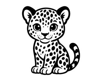 Ilustración vectorial de cachorro de leopardo, SVG, PNG, JPG, arte de cachorro de leopardo, imágenes prediseñadas de cachorro de leopardo, silueta de cachorro de leopardo, leopardo bebé, diseño de felino salvaje