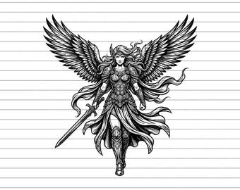 Valkyrie Warrior Vector Illustration, SVG, PNG, JPG, Valkyrie, Warrior Clipart, Viking Silhouette, Norse Warrior Design, Mythical Fighter