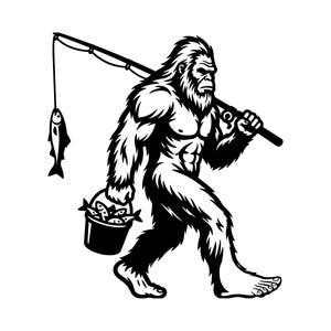 bigfoot walking with fishing pole Bigfoot Fishing Silhouette