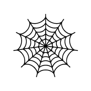 May include: A black spider web design on a white background. The web is a circular shape with radiating lines and concentric circles, creating a classic Halloween or spooky theme.