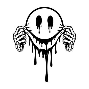 Creepy Melting Smiley SVG, Spooky Skeleton Hands Cut File, Grinning Face T-Shirt Graphic, Gothic Emoji Vector, Instant Download