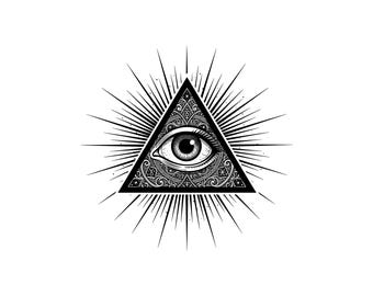 Ilustración vectorial del Ojo que Todo lo Ve, SVG, PNG, JPG, imágenes prediseñadas de ojos, ojo místico, silueta de ojo, ojo Illuminati, diseño de símbolo espiritual, Cricut