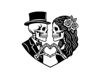 Skeleton Couple Vector Illustration, SVG, PNG, JPG, Skeleton Couple Art, Skeleton Couple Clipart, Romantic Skeleton, Gothic Love, Cricut