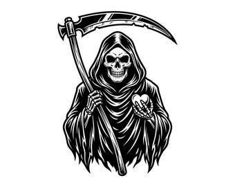 Grim Reaper Vector Illustration, SVG, PNG, JPG, Grim Reaper Art, Death Clipart, Reaper Silhouette, Scythe Design, Dark Illustration, Cricut