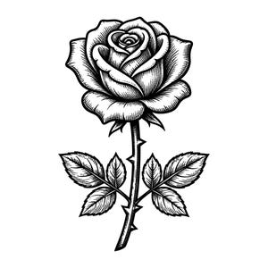 Vektorillustration med en rosblomma, SVG, PNG, JPG, rosblomkonst, rosclipart, rossilhuett, blommönster, botanisk ros, Cricut