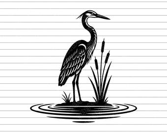 Heron Vector Illustration, SVG, PNG, JPG, heron svg, Heron Clipart, Heron Silhouette, Wading Bird Design, bird, heron standing, flying heron