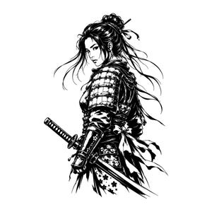 Female Samurai Vector Illustration, SVG, PNG, JPG, Female Samurai, Samurai Clipart, Samurai Silhouette, Samurai Cricut, Samurai Design,  Art