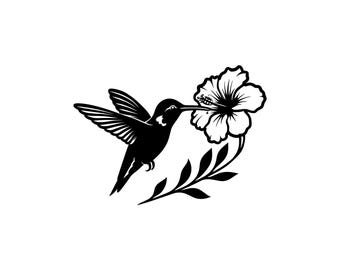 Kolibri mit Blumen Vektor-Illustration, SVG, PNG, JPG, Kolibri, Kolibri Clipart, Kolibri Silhouette, Cricut, Gartenvogel