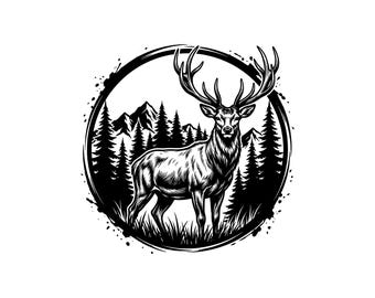 Reh im Wald, Hirsch im Wald, SVG, PNG, JPG, Buck Art, Hirsch Clipart, Wald Silhouette, Wildtier Design, Hirsch jagen, Cricut Design