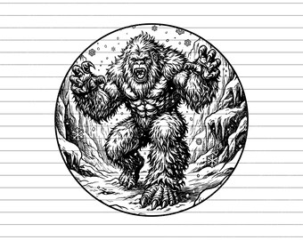 Yeti in Snow Art Vector Illustration, SVG, PNG, JPG, Yeti, Yeti Clipart, Yeti, Snow Monster Design, Winter Creature, Yeti Cricut Design