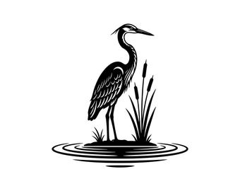 Heron Vector Illustration, SVG, PNG, JPG, heron svg, Heron Clipart, Heron Silhouette, Wading Bird Design, bird, heron standing, flying heron