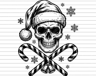 Santa Skull Crossed Candy Canes Vector Illustration, SVG, PNG, JPG, christmas, Skull Clipart, Santa Skull Silhouette, Candy Cane Design