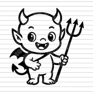 Little Devil Vector Illustration, SVG, PNG, JPG, Little Devil, Little Devil Clipart, Devil Silhouette, Cute Devil Design, Halloween Trident
