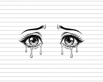Eyes With Tears Vector Illustration, SVG, PNG, JPG, Crying Eyes, Sad Eyes Clipart, Eyes Silhouette, Emotional Design, Tears Clipart, Cricut