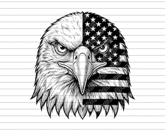 Patriotic Eagle Head Vector Illustration, SVG, PNG, JPG, Eagle Art, Eagle Clipart, Eagle Silhouette, Patriotic Eagle Design, American Eagle