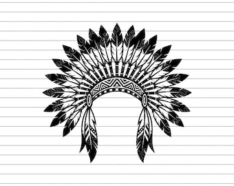 Native American Headdress Vector Illustration, SVG, PNG, JPG, Tribal Headdress Art, Feather Headdress Clipart, Headdress Silhouette, Cricut