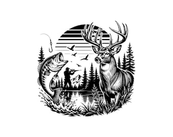 Hunting and Fishing Vector Illustration, SVG, PNG, JPG, Hunting Fishing Clipart, Outdoor Silhouette, Outdoor Cricut, Outdoor Design, Outdoor